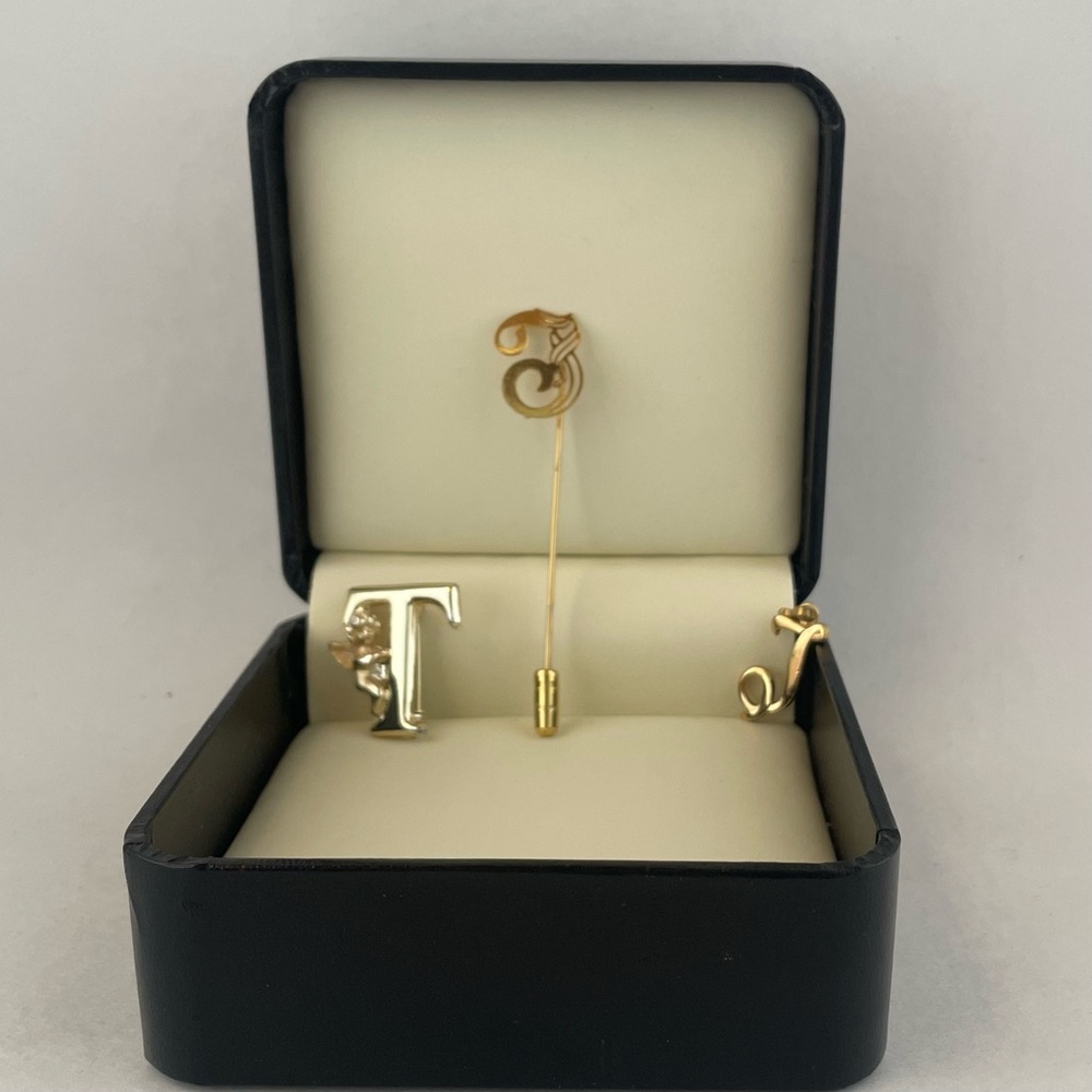 3 Vintage T Pins Initial Jewelry Gold Tone